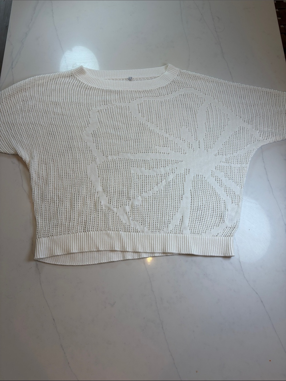 Cream Open-Knit Floral Accent Top